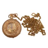 A Victorian 18K gold ladies half hunter keyless fob watch