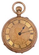 A late 19th century Swiss 14K ladys keyless open faced pocket watch