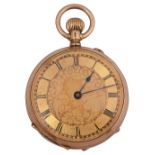 A late 19th century Swiss 14K ladys keyless open faced pocket watch