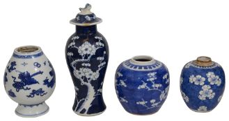 A Chinese blue and white vase, two ginger jars ands and a vase