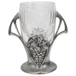 A WMF Art Nouveau silver plated pewter and cut glass vase No. 128