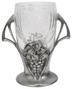 A WMF Art Nouveau silver plated pewter and cut glass vase No. 128