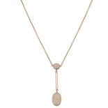 An Edwardian white opal drop pendant on chain