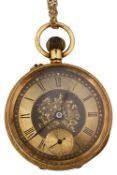 A Victorian 18ct ladys fob watch and associated 9ct chain