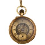 A Victorian 18ct ladys fob watch and associated 9ct chain