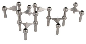 A set of six mid century Stoff Nagel modular cast chrome candleholders