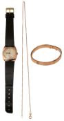 A gentleman's 9ct gold Audax wristwatch, a 9ct bangle and a chain
