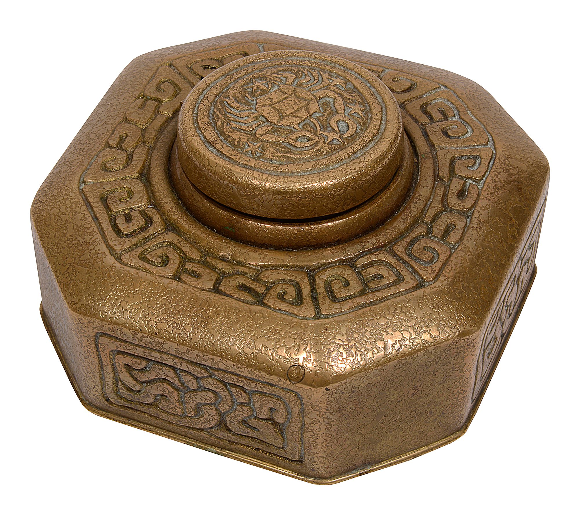 Tiffany Studios (1899-1930). A gilt bronze Zodiac inkwell