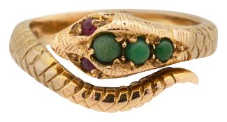 A 9ct yellow gold and gem-set snake ring