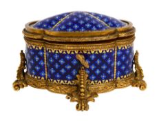 A 19th century French gilt brass and enamel jewellery casket