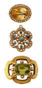 Three late Victorian/Edwardian gem-set and yellow gold brooches