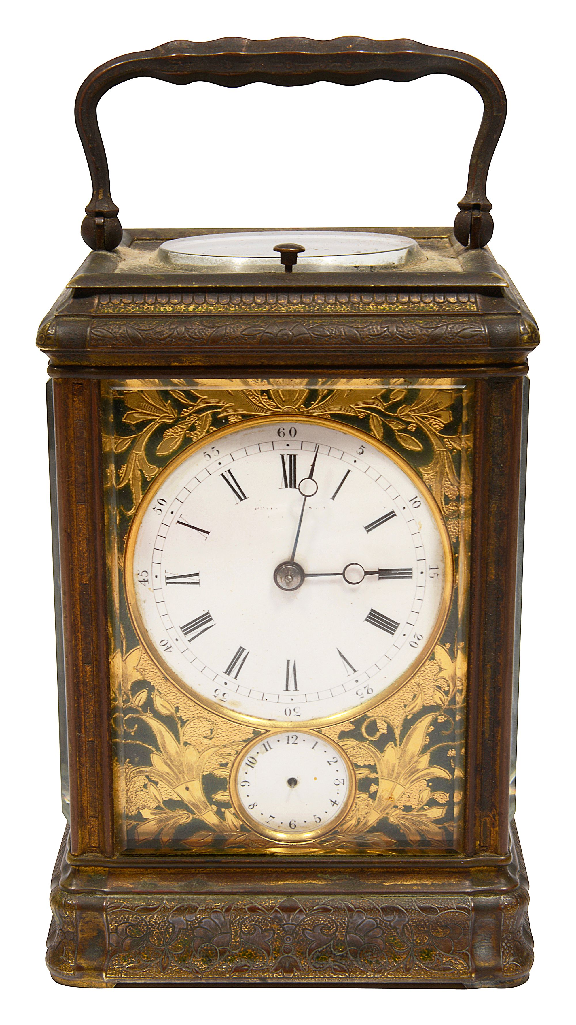 A French gilt bronze cased repeating carriage clock with alarm