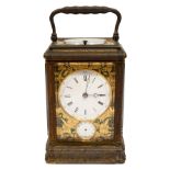 A French gilt bronze cased repeating carriage clock with alarm