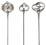 Three Charles Horner silver hat pins