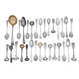 Silver sifter spoon, teaspoons and condiments spoons