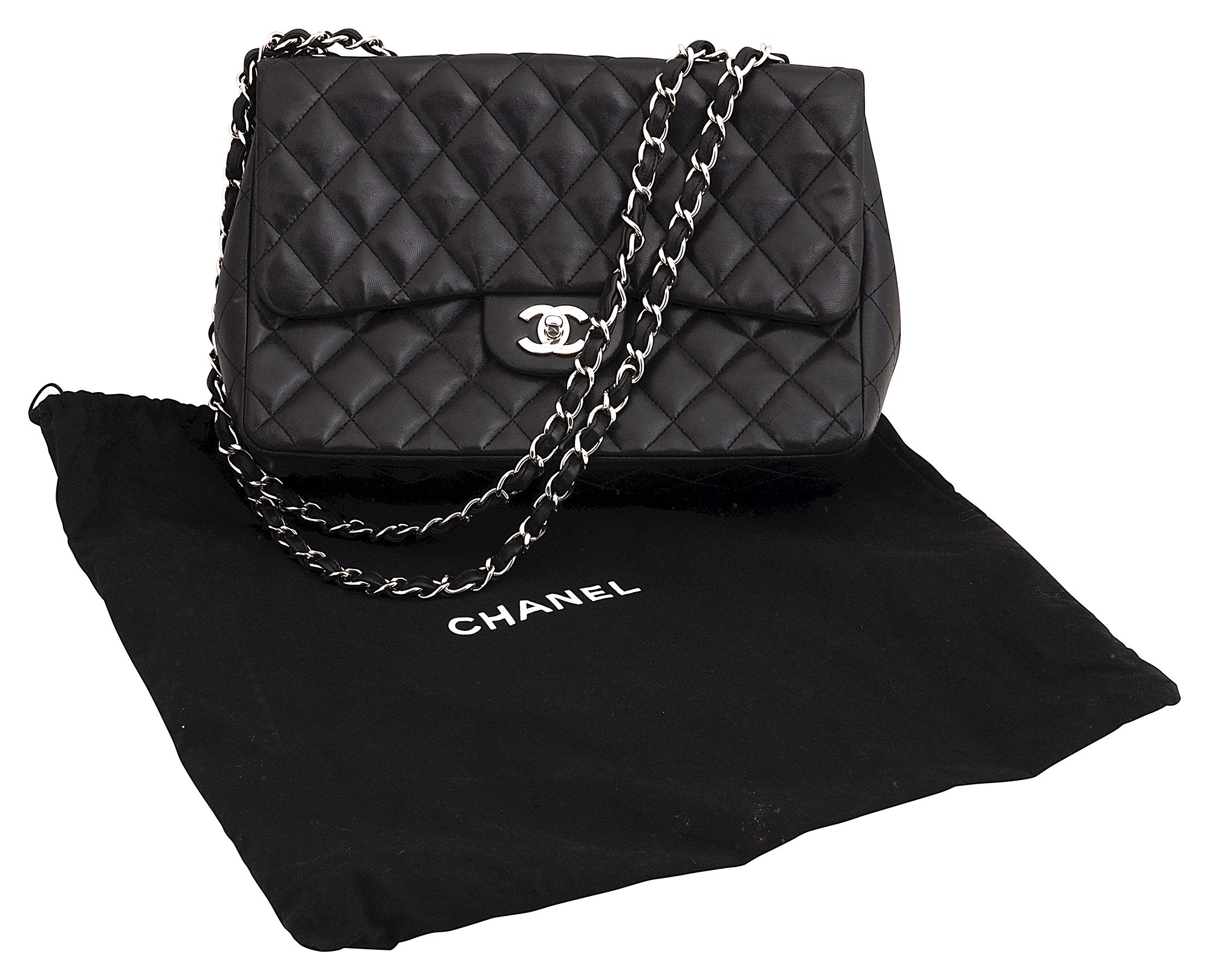 A black lambskin Chanel 2.55 flap bag - Image 2 of 2