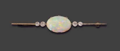 An opal and diamond-set bar brooch