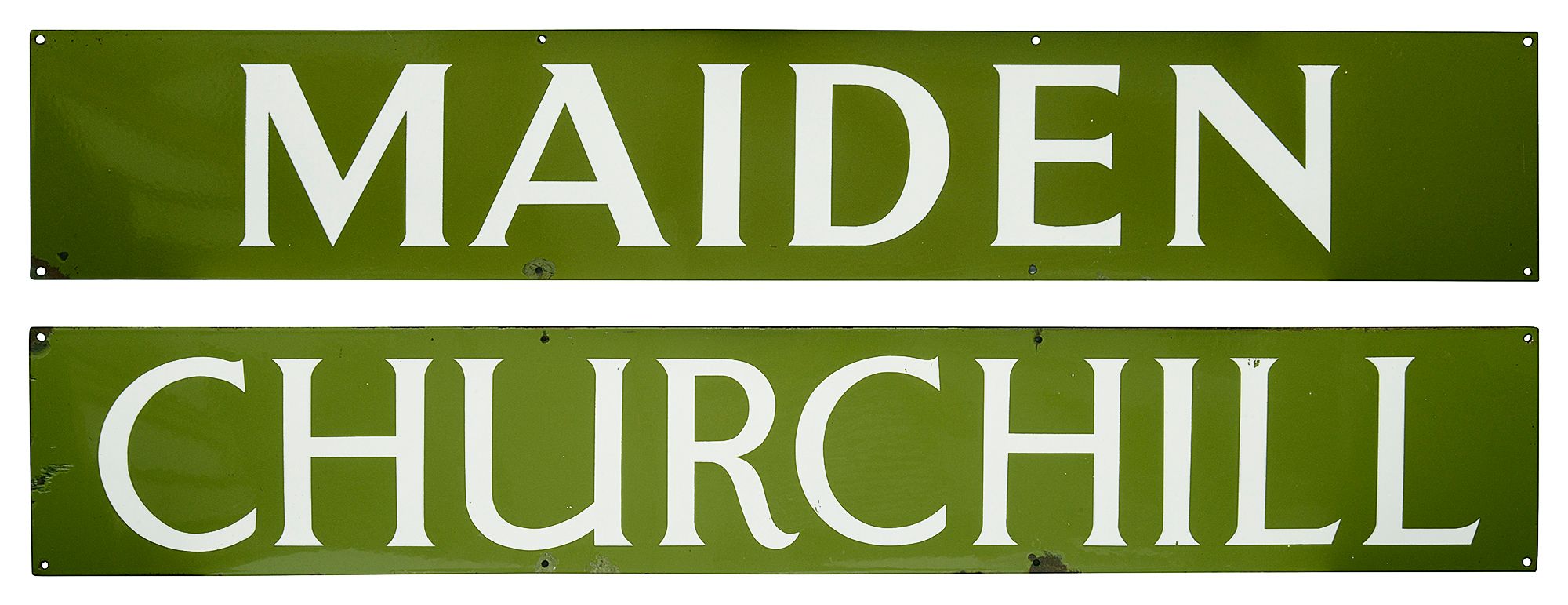 Two British Railways enamel signs for Maiden and Churchill