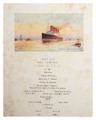 An RMS Lusitania Second Class Menu Card, May 11th 1911