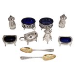 An Elizabeth II silver cruet set and other items (10)