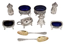 An Elizabeth II silver cruet set and other items (10)