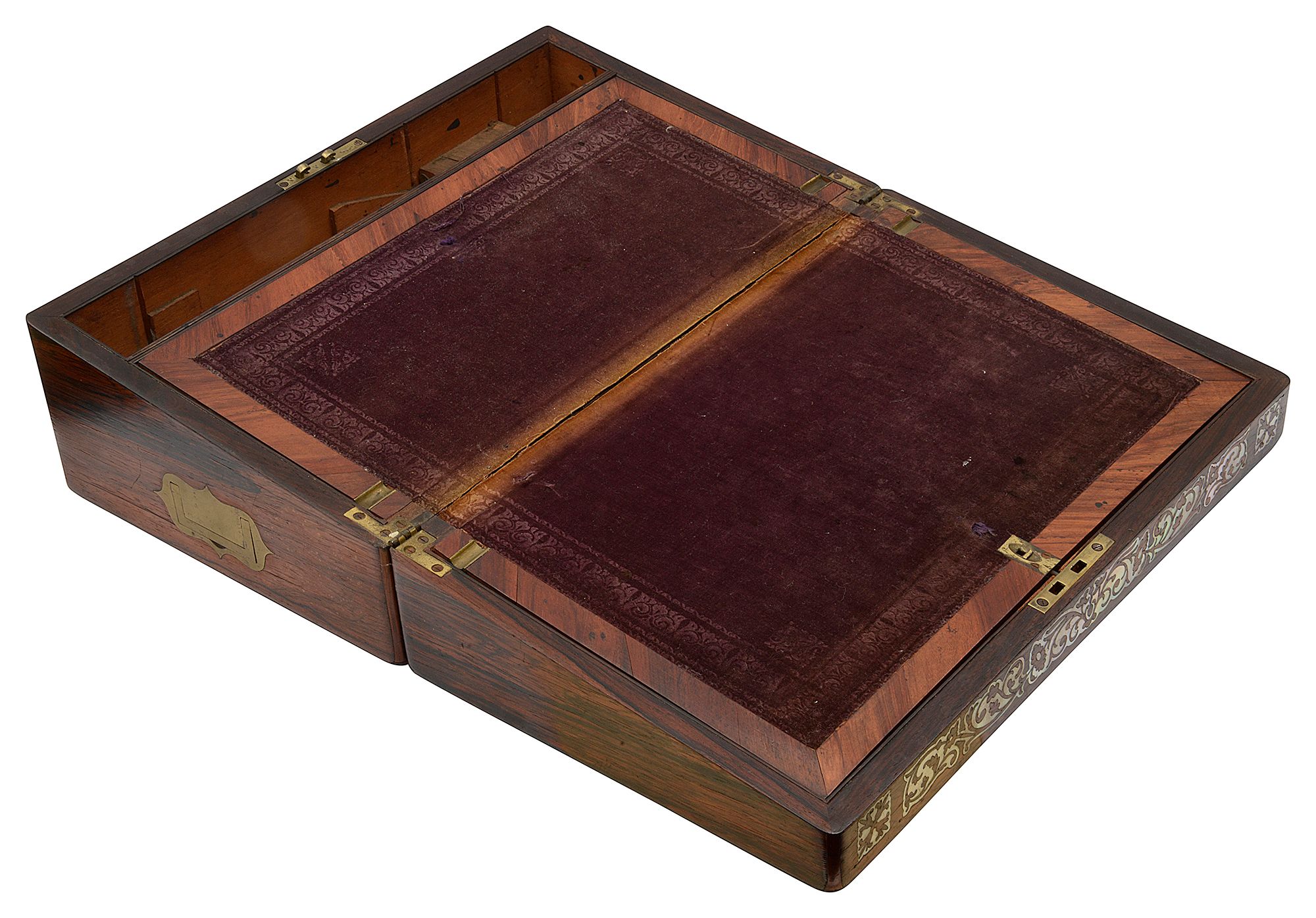 An early Victorian rosewood and mother of pearl inlaid writing slope - Image 2 of 2