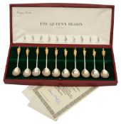 A cased set of ten silver-gilt 'Queen's Beasts' teaspoons