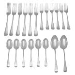 A matched silver six setting canteen of Old English Pattern flatware