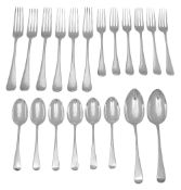 A matched silver six setting canteen of Old English Pattern flatware