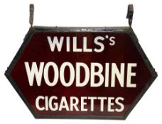 A WOODBINE CIGARETTES double sided metal framed glass hanging sign