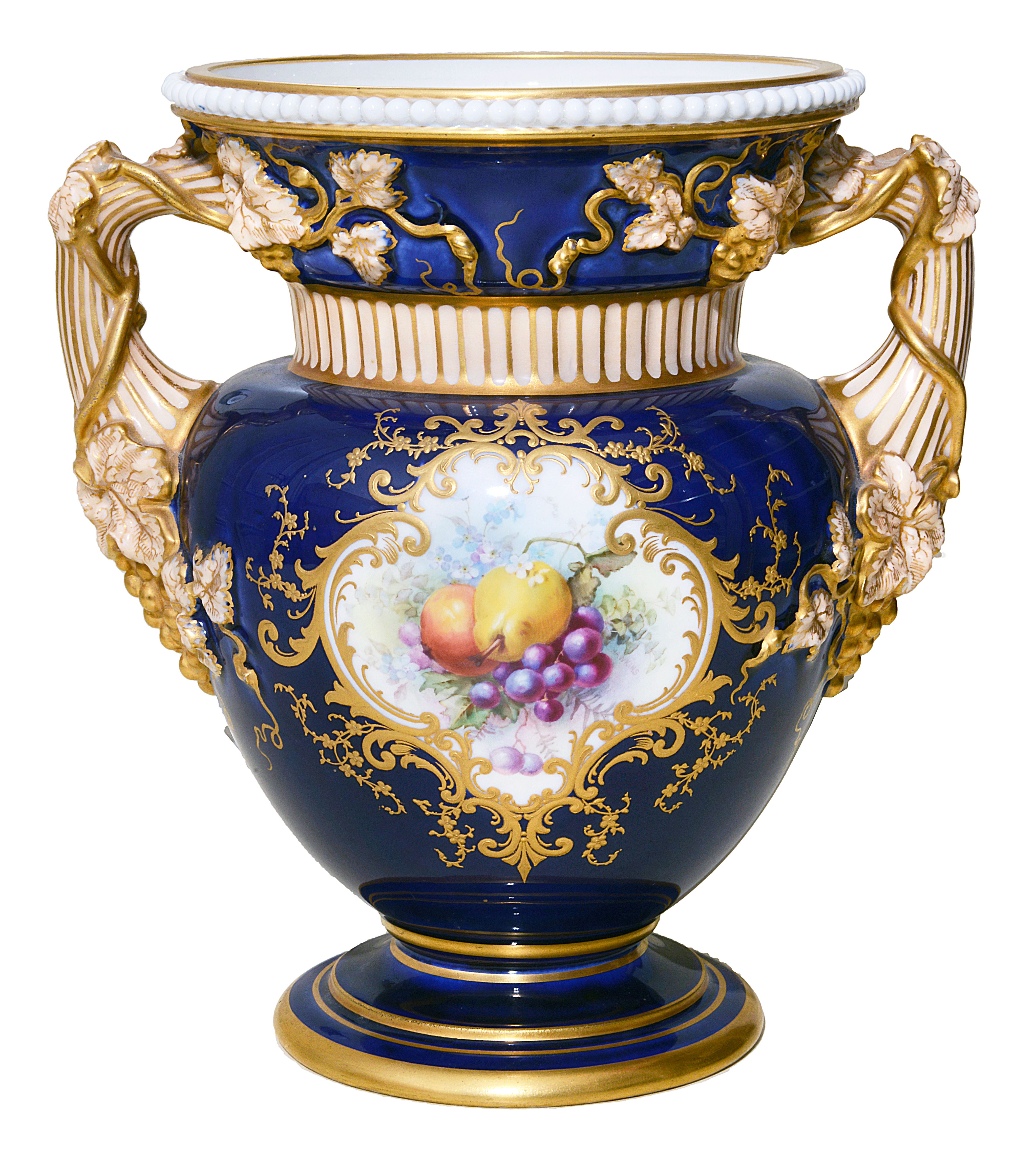 Royal Worcester twin handled vase by Hawkins (shape 2099)