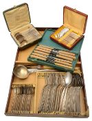 A cased electroplated set of cutlery and other cased sets