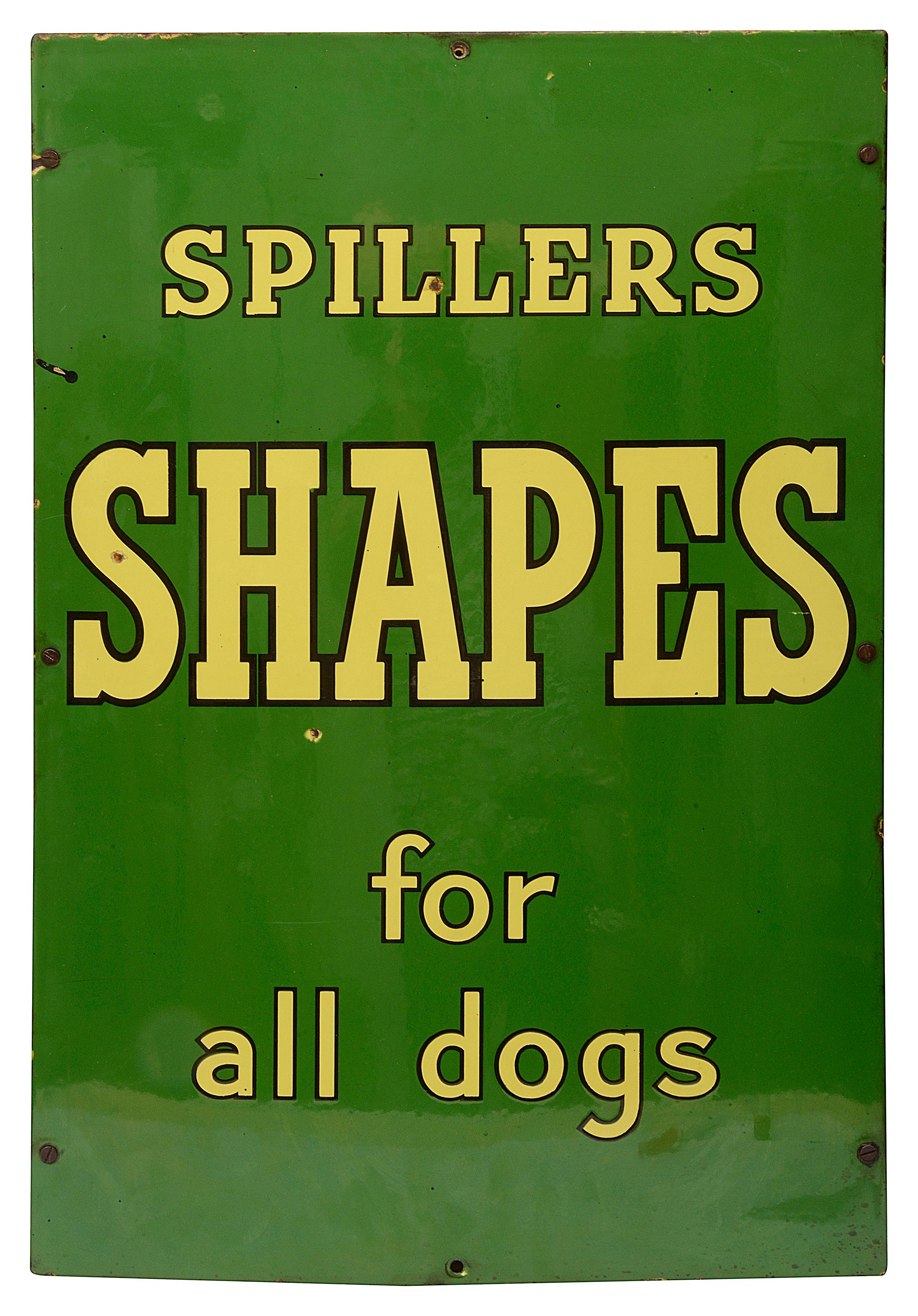 Advertising. A Spillers SHAPES for all dogs enamel sign
