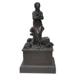 A French Charles X blackened cast iron Classical inkwell