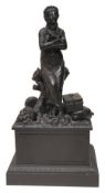 A French Charles X blackened cast iron Classical inkwell