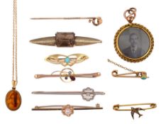 Assorted bar brooches and other items