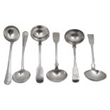 Three pairs of George III and later sauce ladles