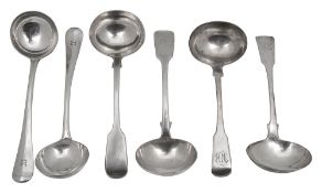 Three pairs of George III and later sauce ladles