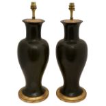 A pair of studio pottery Chinese style vase table lamps