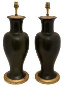 A pair of studio pottery Chinese style vase table lamps