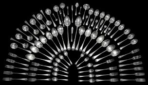 An Edwardian silver Old English pattern part canteen of flatware