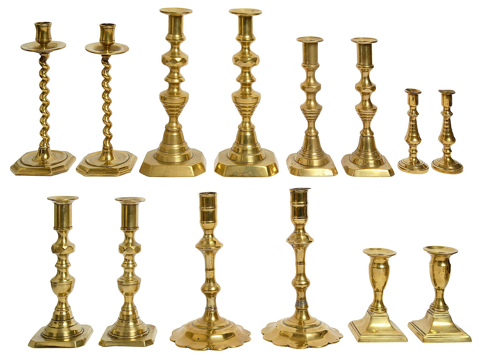 A pair of George II candlesticks and ten later 19th century pairs - Image 2 of 3