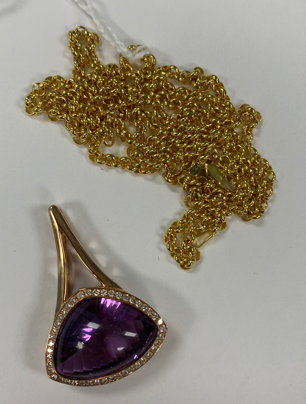 Amethyst and diamond set pendant on chain - Image 2 of 2