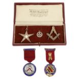 A Masonic gold cased silver fob seal and other Masonic items