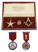 A Masonic gold cased silver fob seal and other Masonic items