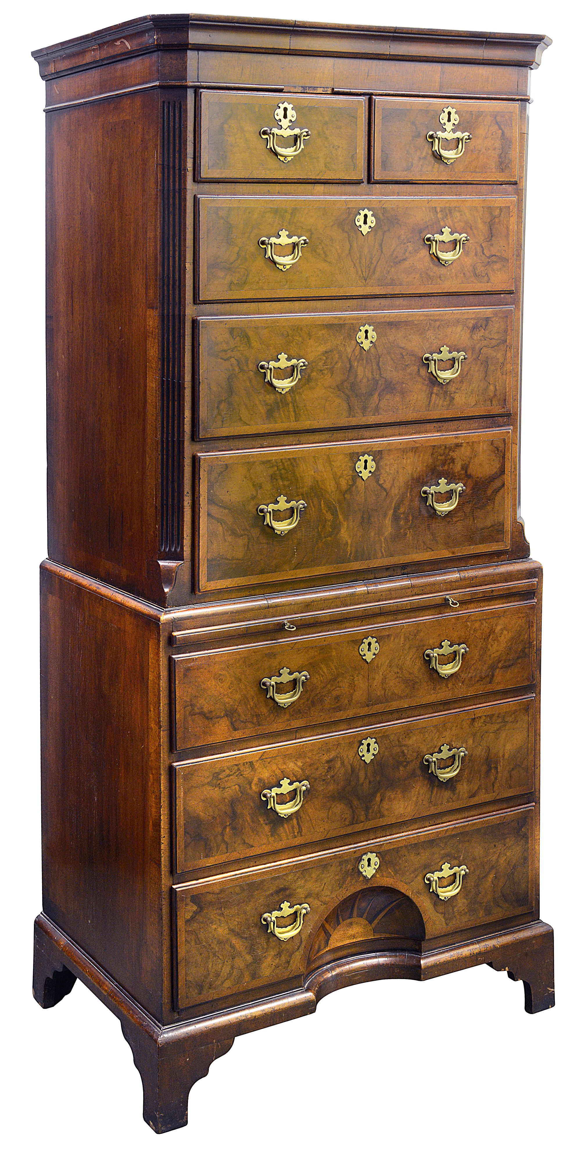 George II walnut chest on chest - Image 2 of 3