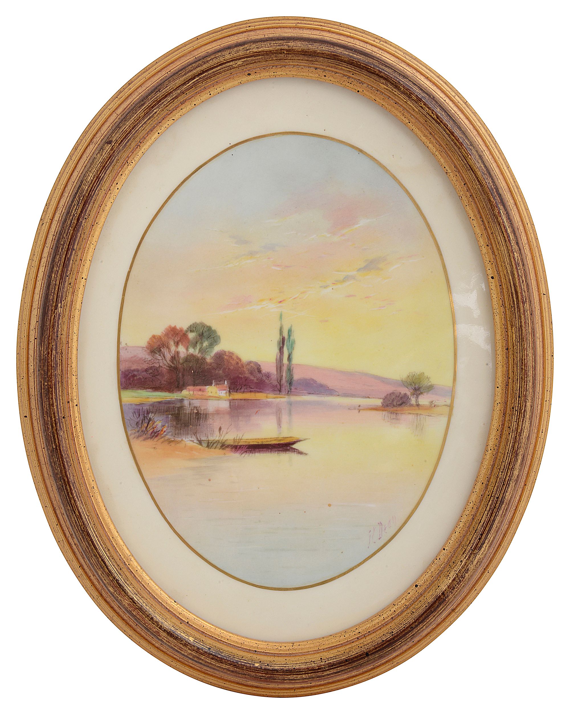 A Minton oval porcelain plaque painted by J E Dean