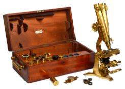 A Henry Crouch brass binocular microscope