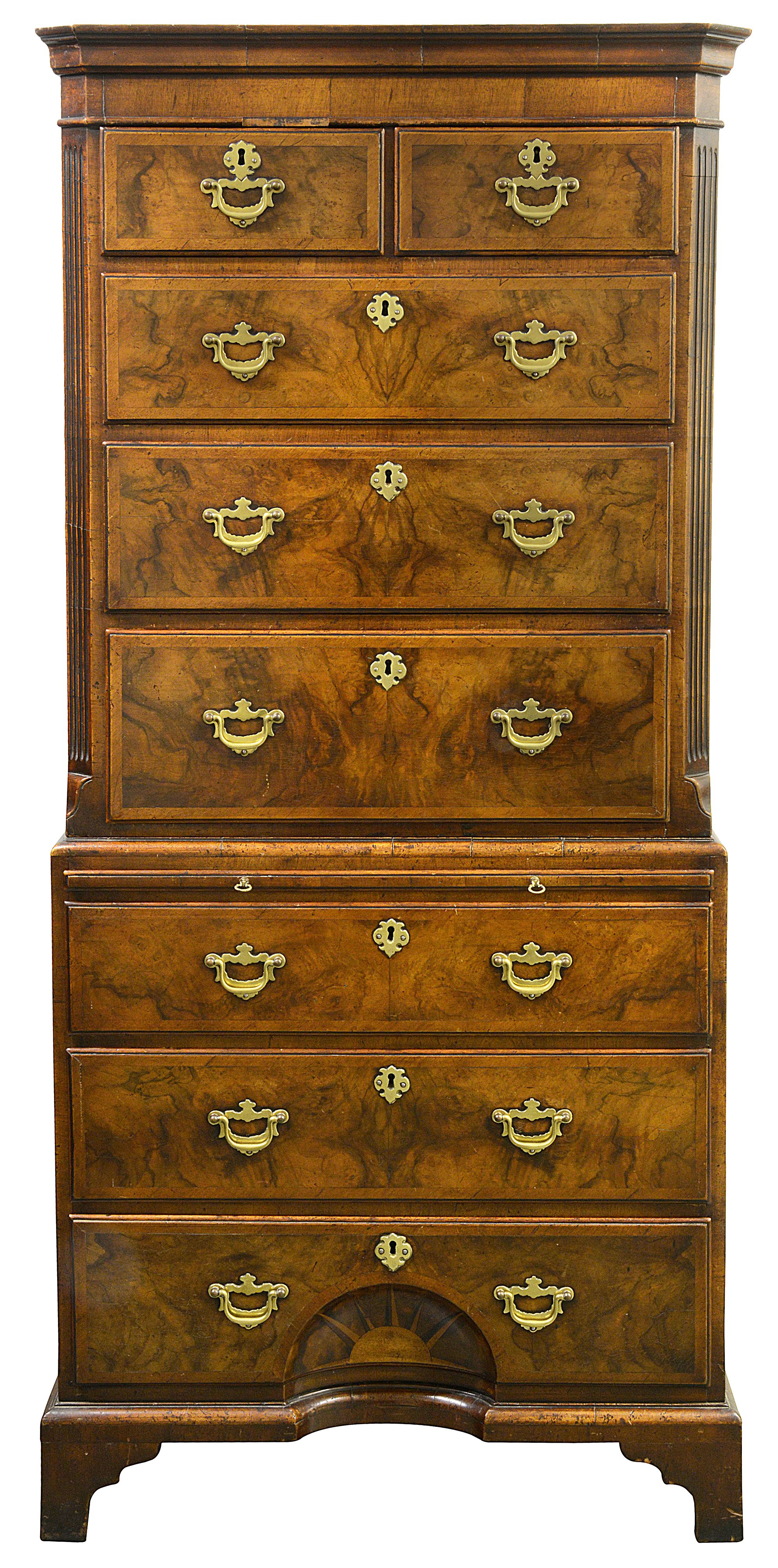 George II walnut chest on chest