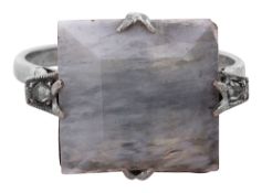 A grey agate and diamond-set ring,